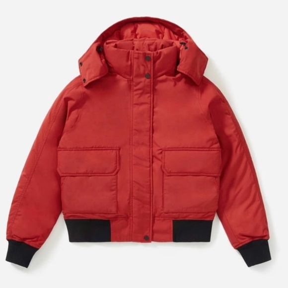 Everlane Renew red puffer heavyweight bomber jacket hood parka coat zipper - Picture 4 of 7